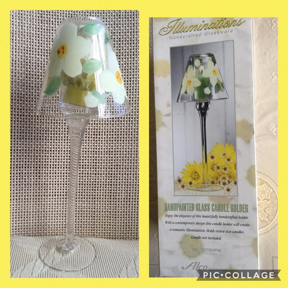Hand painted glass candle holder — NIB